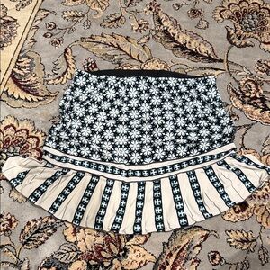 Floral Print Black & White Ruffle Hem Skirt